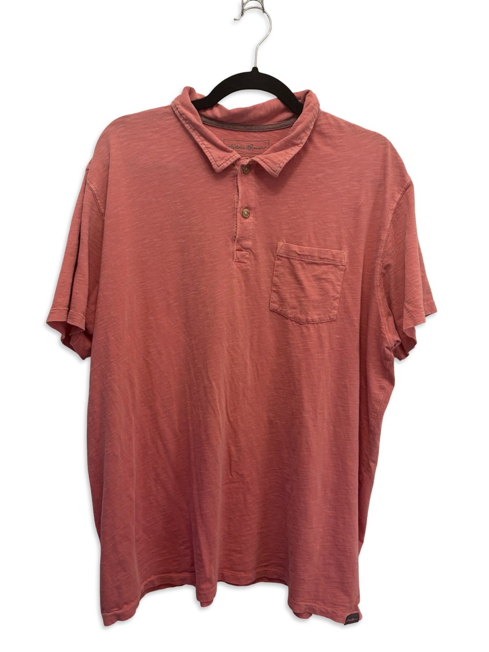 Eddie Bauer 100% Cotton Men's Polo Shirt XL Faded Red Chest Pocket Casual Shirt